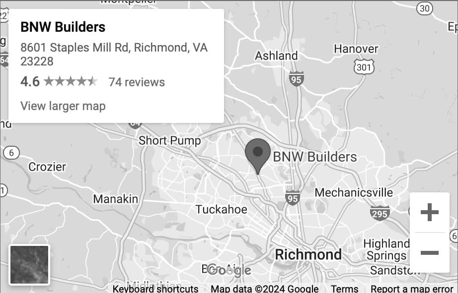 BNW Builders Richmond VA Map